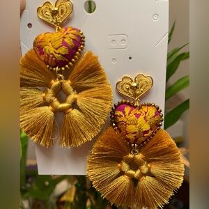 One of a kind, beautiful embroidered earrings by Artisans in Oaxaca.